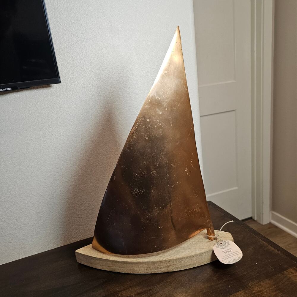 NWT Harper & Willow Brown Aluminum Metal Sail Boat Decorative Sculpture